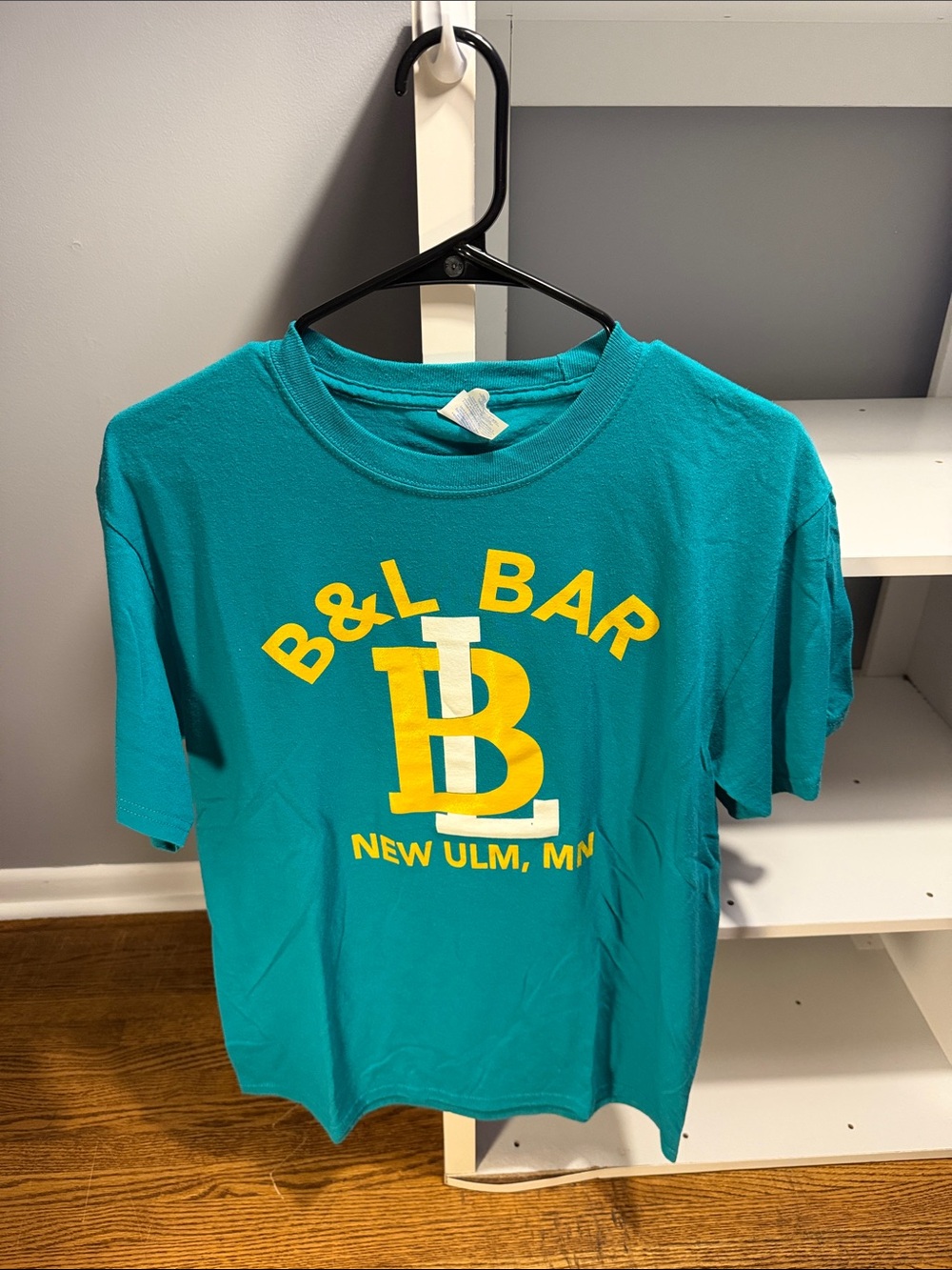 Port and Company Teal Short Sleeve Tee with Yellow Graphic